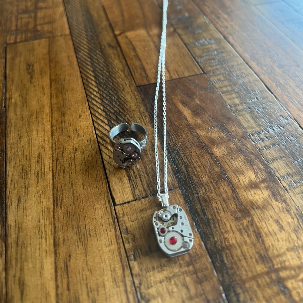 Watch face necklace and adjustable ring